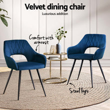 Load image into Gallery viewer, Artiss Dining Chairs Set of 4 Velvet Hollow Armchair Blue