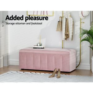 Storage Ottoman Blanket Box 103cm Velvet Pink