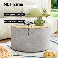 Load image into Gallery viewer, Storage Ottoman Blanket Box 60cm Linen Round Grey