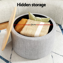 Load image into Gallery viewer, Storage Ottoman Blanket Box 60cm Linen Round Grey