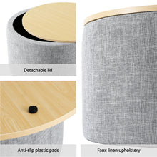 Load image into Gallery viewer, Storage Ottoman Blanket Box 60cm Linen Round Grey