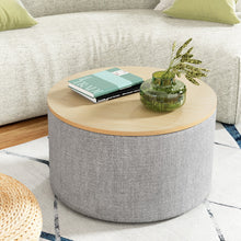 Load image into Gallery viewer, Storage Ottoman Blanket Box 60cm Linen Round Grey