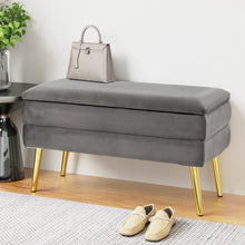 Load image into Gallery viewer, Ottoman Storage Foot Stool Velvet Grey