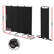 Load image into Gallery viewer, Artiss 4 Panel Room Divider Screen 217cm Wheel Fabric Black