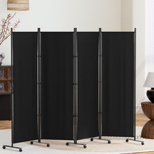 Load image into Gallery viewer, Artiss 4 Panel Room Divider Screen 217cm Wheel Fabric Black