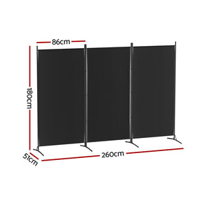 Artiss 3 Panel Room Divider Screen 260x180cm Fabric Black