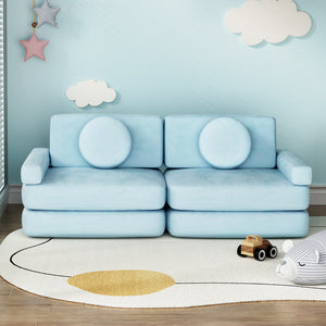 Sofa Bed 2 Seater Kid DIY Play Couch Velvet Blue