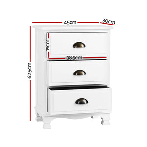 Artiss 2x Bedside Table 3 Drawers Vintage - THYME White