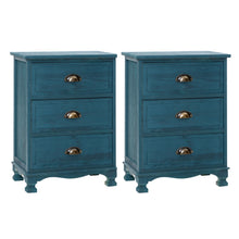 Load image into Gallery viewer, Artiss 2x Bedside Table 3 Drawers Vintage - THYME Blue