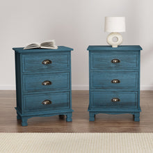 Load image into Gallery viewer, Artiss 2x Bedside Table 3 Drawers Vintage - THYME Blue