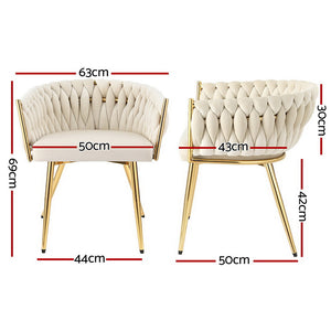 1 Set of 2 Artiss Dining Chairs Velvet Armchair Beige