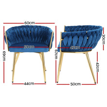 Load image into Gallery viewer, 1 Set of 2 Artiss Dining Chairs Velvet Weaving Armchair Blue