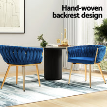 Load image into Gallery viewer, 1 Set of 2 Artiss Dining Chairs Velvet Weaving Armchair Blue