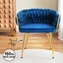 Load image into Gallery viewer, 1 Set of 2 Artiss Dining Chairs Velvet Weaving Armchair Blue