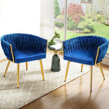 Load image into Gallery viewer, 1 Set of 2 Artiss Dining Chairs Velvet Weaving Armchair Blue