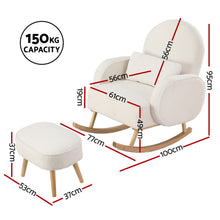 Load image into Gallery viewer, Artiss Armchair Rocking Chair Ottoman Lounge Footrest Round Nursing Boucle White