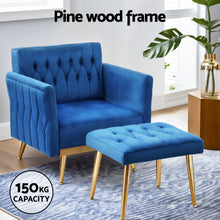 Load image into Gallery viewer, Artiss Armchair Ottoman Accent Chair Pillow Velvet Blue