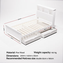 Load image into Gallery viewer, Artiss Bed Frame King Single Size Wooden with 2 Storage Drawers White
