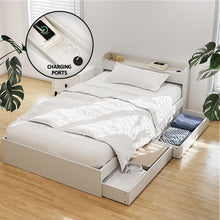 Load image into Gallery viewer, Artiss Bed Frame Single Size with Charging Ports and 2 Drawers AURA