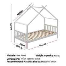 Load image into Gallery viewer, Artiss Bed Frame Wooden Base Kids Single Timber House Beds White