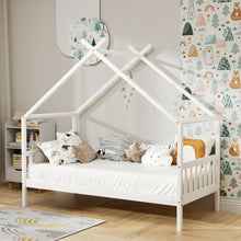 Load image into Gallery viewer, Artiss Bed Frame Wooden Base Kids Single Timber House Beds White