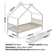 Load image into Gallery viewer, Artiss Bed Frame Wooden Base Kids Single Timber House  with 2 Storage Drawers Beds White