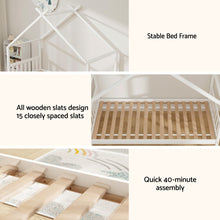 Load image into Gallery viewer, Artiss Bed Frame Wooden Base Kids Single Timber House  with 2 Storage Drawers Beds White