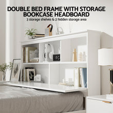 Load image into Gallery viewer, Artiss Bed Frame Double Size Wooden with 3 Shelves Bed Head White