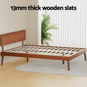 Bed Frame Queen Size Wooden Bed Base Walnut SPLAY