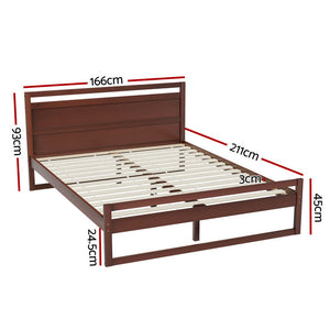 Bed Frame Queen Size Wooden Walnut WITTON