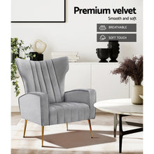 Load image into Gallery viewer, Artiss Armchair Lounge Accent Chairs Armchairs Chair Velvet Sofa Grey Seat Kings Warehouse 