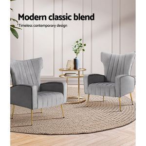 Artiss Armchair Lounge Accent Chairs Armchairs Chair Velvet Sofa Grey Seat Kings Warehouse 