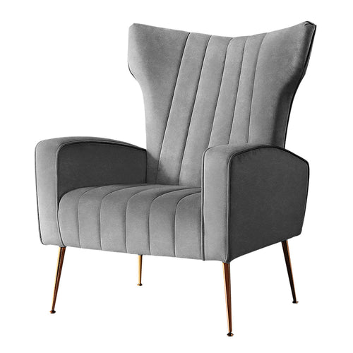 Artiss Armchair Lounge Accent Chairs Armchairs Chair Velvet Sofa Grey Seat Kings Warehouse 