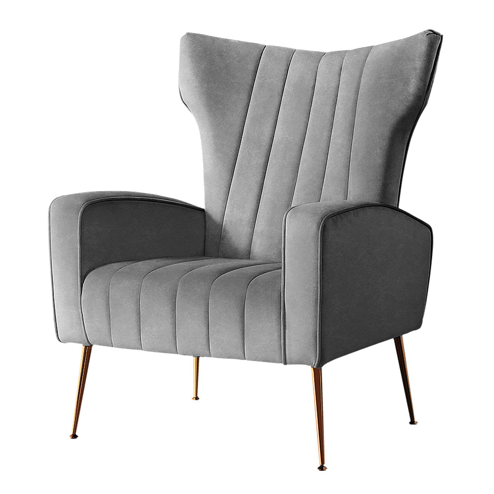 Artiss Armchair Lounge Accent Chairs Armchairs Chair Velvet Sofa Grey Seat Kings Warehouse 