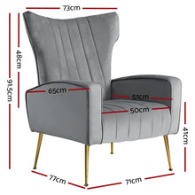 Load image into Gallery viewer, Artiss Armchair Lounge Accent Chairs Armchairs Chair Velvet Sofa Grey Seat Kings Warehouse 