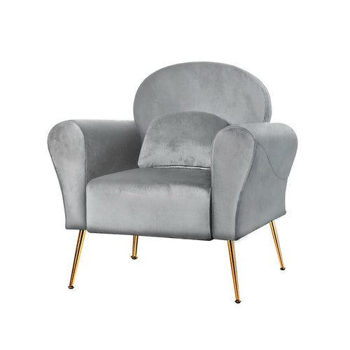 Artiss Armchair Lounge Chair Accent Armchairs Chairs Sofa Grey Velvet Cushion Kings Warehouse 