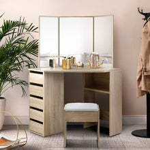 Load image into Gallery viewer, Artiss Corner Dressing Table Mirror Stool Set Makeup Vanity Desk Chair Oak bedroom furniture Kings Warehouse 