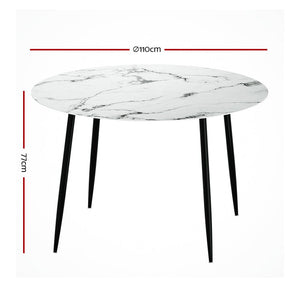 Dining Table Round Wooden Table With Marble Effect Metal Legs 110CM White Kings Warehouse 