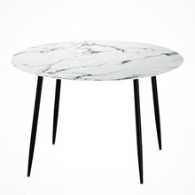 Load image into Gallery viewer, Dining Table Round Wooden Table With Marble Effect Metal Legs 110CM White Kings Warehouse 