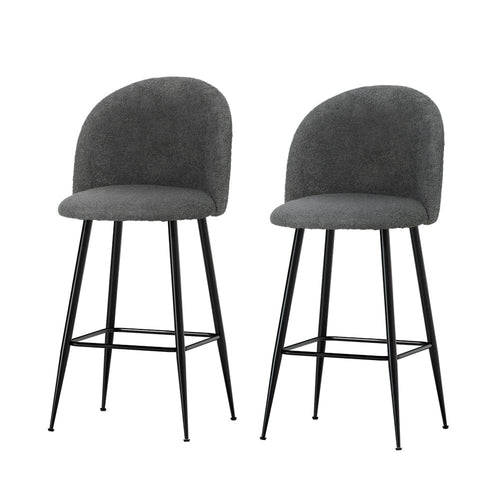 Kings Set of 2 Bar Stools Kitchen Dining Chair Stool Chairs Sherpa Boucle Charcoal bar stools Kings Warehouse 