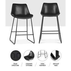 Kings Set of 2 Bar Stools Kitchen Metal Bar Stool Dining Chairs PU Leather Black Kings Warehouse 