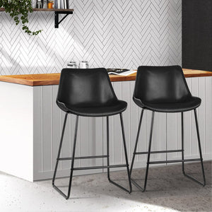 Kings Set of 2 Bar Stools Kitchen Metal Bar Stool Dining Chairs PU Leather Black Kings Warehouse 