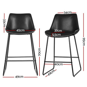 Kings Set of 2 Bar Stools Kitchen Metal Bar Stool Dining Chairs PU Leather Black Kings Warehouse 