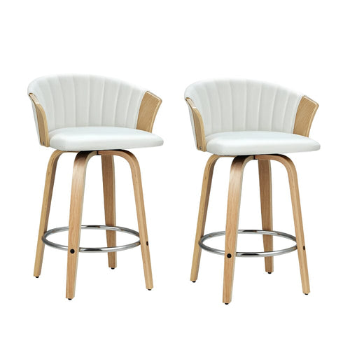 Kings Set of 2 Bar Stools Kitchen Stool Wooden Chair Swivel Chairs Leather White bar stools Kings Warehouse 