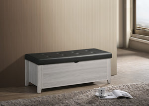 Blanket Box Ottoman Storage With Leather Upholstery In White Oak