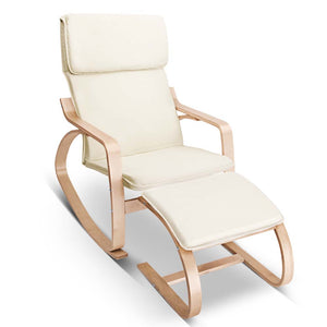 Artiss Wooden Armchair with Foot Stool - Beige