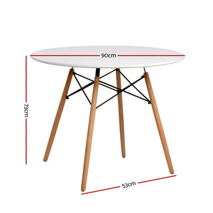 Artiss Round Dining Table 4 Seater 90cm White Replica Eames DSW Cafe Kitchen Retro Timber Wood MDF Tables