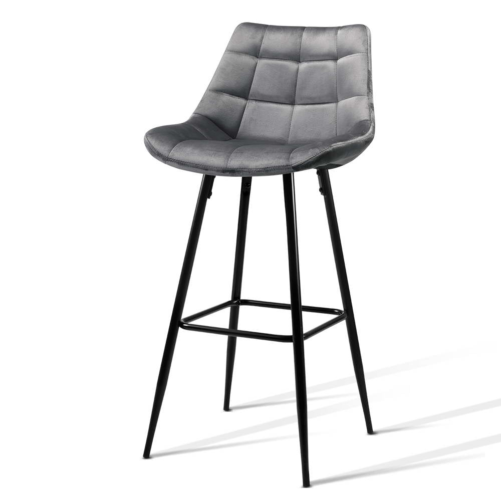 Artiss Kitchen Bar Stools Velvet Bar Stool Counter Chairs Metal Barstools Grey