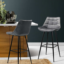 Load image into Gallery viewer, Artiss Kitchen Bar Stools Velvet Bar Stool Counter Chairs Metal Barstools Grey