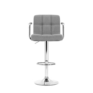Artiss 2x Bar Stools Kitchen Bar Stool Chairs Gas Lift Swivel Fabric Chrome Grey
